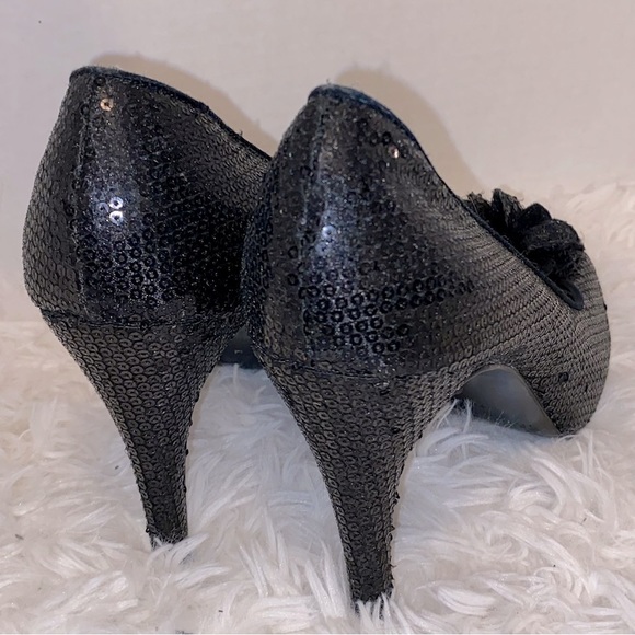 White House Black Market Black Sequin Heel Shoes - Picture 4 of 6